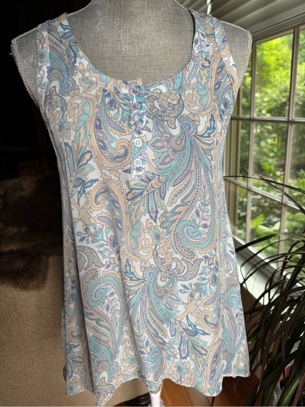DREW silk racer back pasley print top